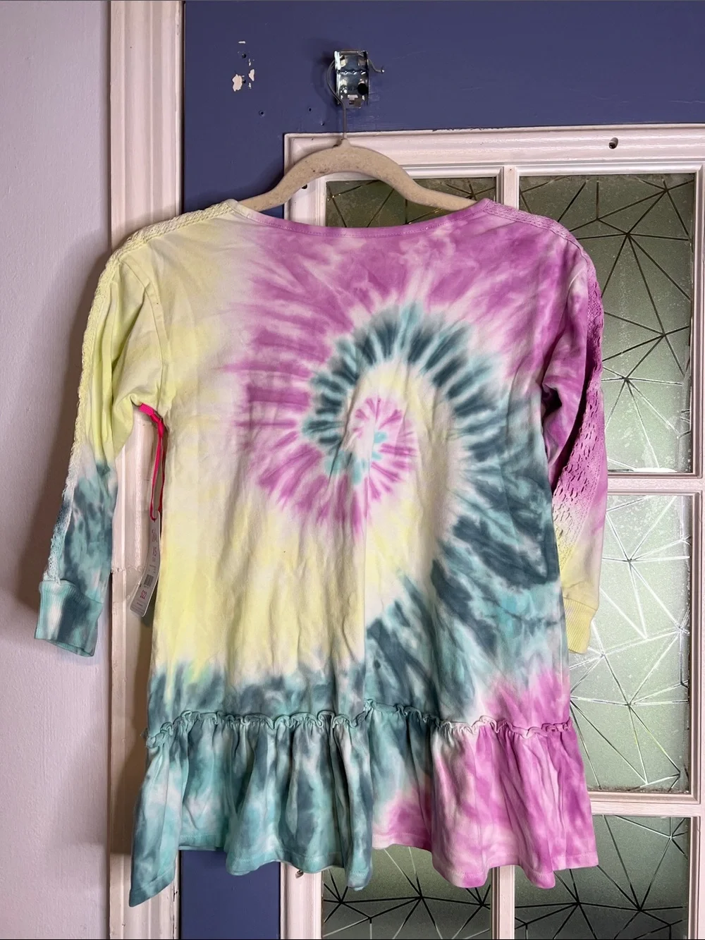 Justice girls size xs 5/6 Tie-Dye Ruffle Hem Tunic - Pink, Teal & Yellow
